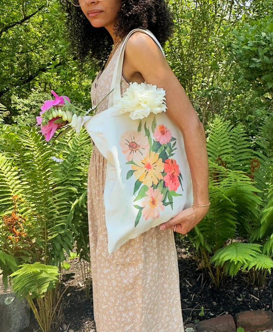 Floral Canvas Tote Bag – Watercolor Flower Print Eco Bag