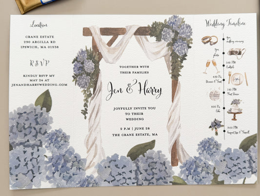 Custom Gatefold Watercolor Venue Wedding Invitation