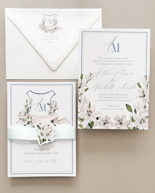 Custom Watercolor Monogram Invitation Suite