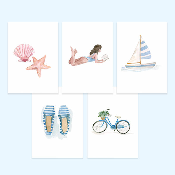 Summer Assorted Greeting Card Set – Set of 5 Blank Watercolor Card