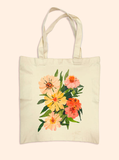 Floral Canvas Tote Bag – Watercolor Flower Print Eco Bag