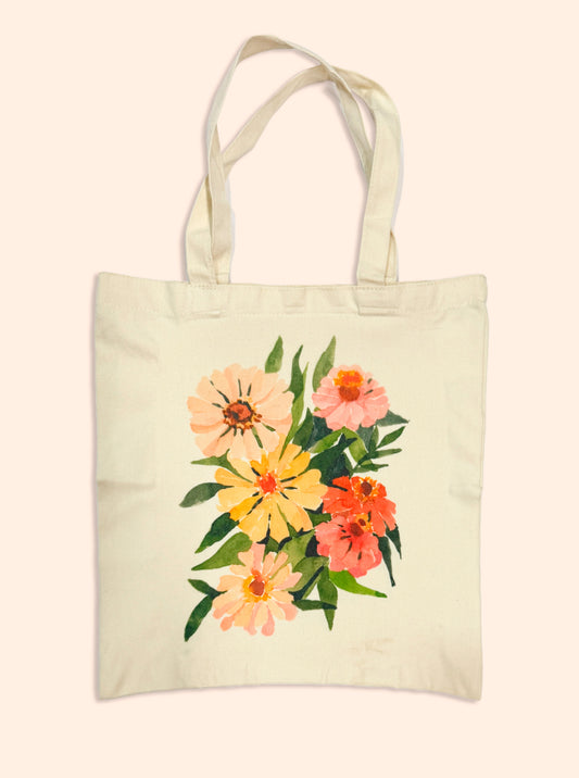 Floral Canvas Tote Bag – Watercolor Flower Print Eco Bag