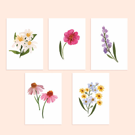 Floral Assorted Greeting Card Set – Set of 5 Blank Watercolor Card