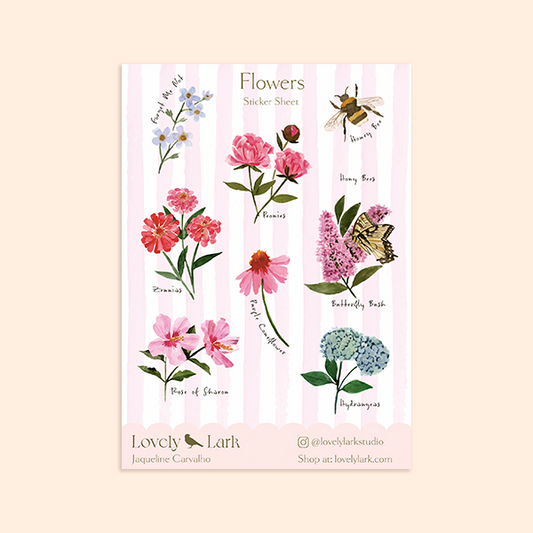 Flower Sticker Sheet – Watercolor Stickers for Journals, Planners & Crafts