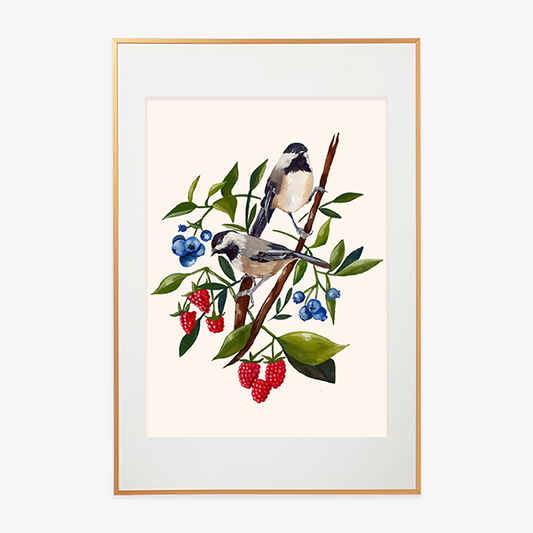 Birds and Berries - Watercolor and Gouache Print