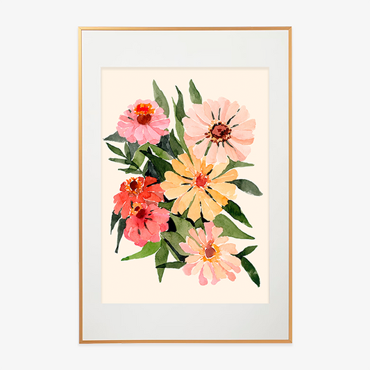 Zinnias - Watercolor Print