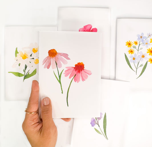 Floral Assorted Greeting Card Set – Set of 5 Blank Watercolor Card