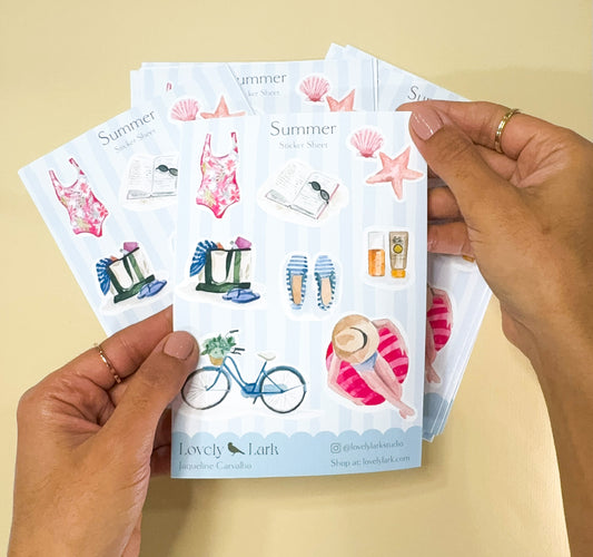 Summer Sticker Sheet – Watercolor Stickers for Journals, Planners & Crafts