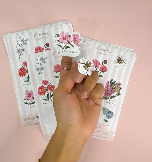 Flower Sticker Sheet – Watercolor Stickers for Journals, Planners & Crafts
