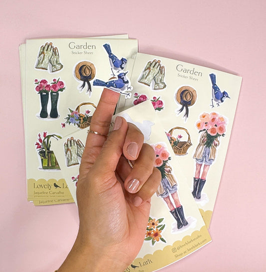 Garden Sticker Sheet – Watercolor Stickers for Journals, Planners & Crafts