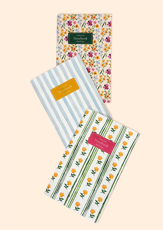 Floral Notebook Set – Pack of 3 Patterned Journals with Ruled Pages