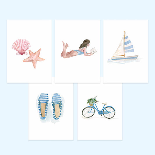 Summer Assorted Greeting Card Set – Set of 5 Blank Watercolor Card