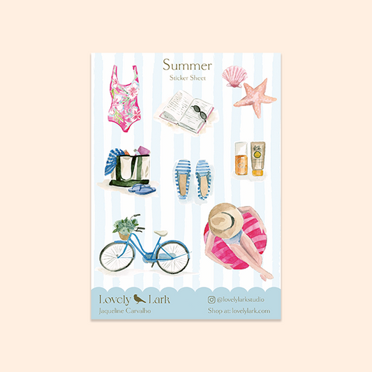 Summer Sticker Sheet – Watercolor Stickers for Journals, Planners & Crafts